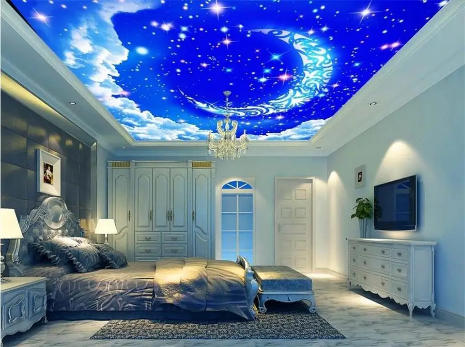 3d wallpaper custom photo mural Beautiful dream star moon clouds zenith ceiling room for wall non-woven | Обустройство дома