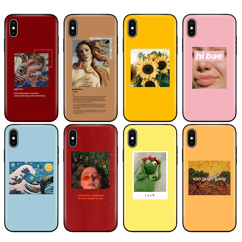 Черный чехол ТПУ для iphone 5, 5s, se, 6, 6s, 7, 8 plus, x, 10, XR, XS, 11 pro, MAX, чехол, силиконовый, художественный, эстетический, Ван Гог, Мона Лиза