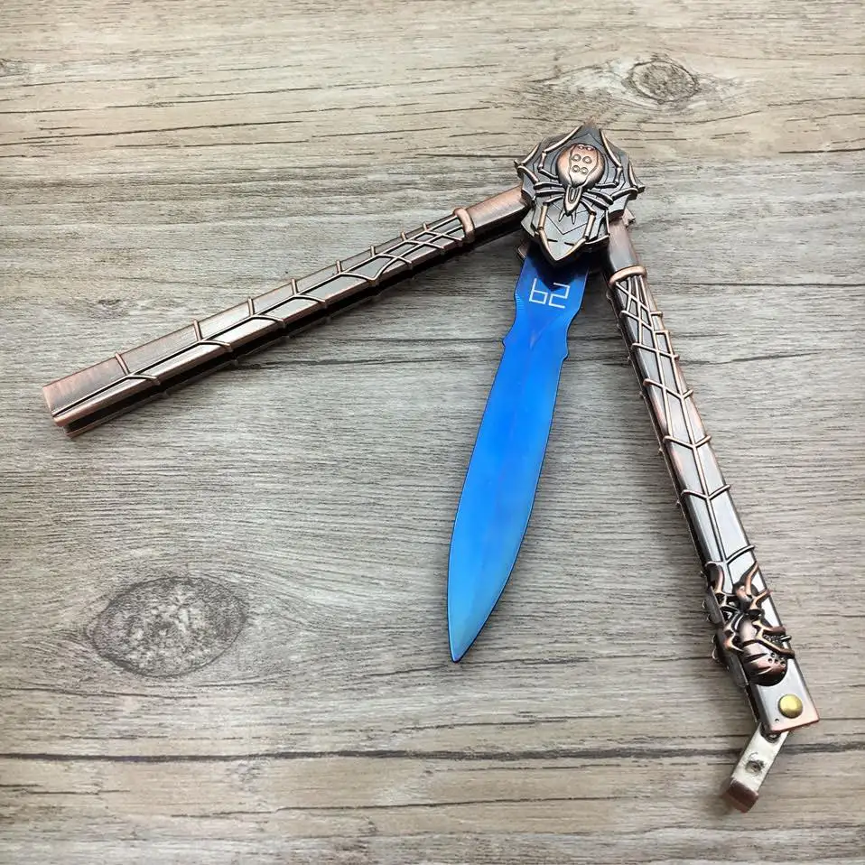 Blue blade Практичный Нож для игры в бабочку, Радужный синий цвет, тренировочный складной нож, нож-бабочка, игровой нож, тупой инструмент, без края, не острый - Цвет: Blue blade