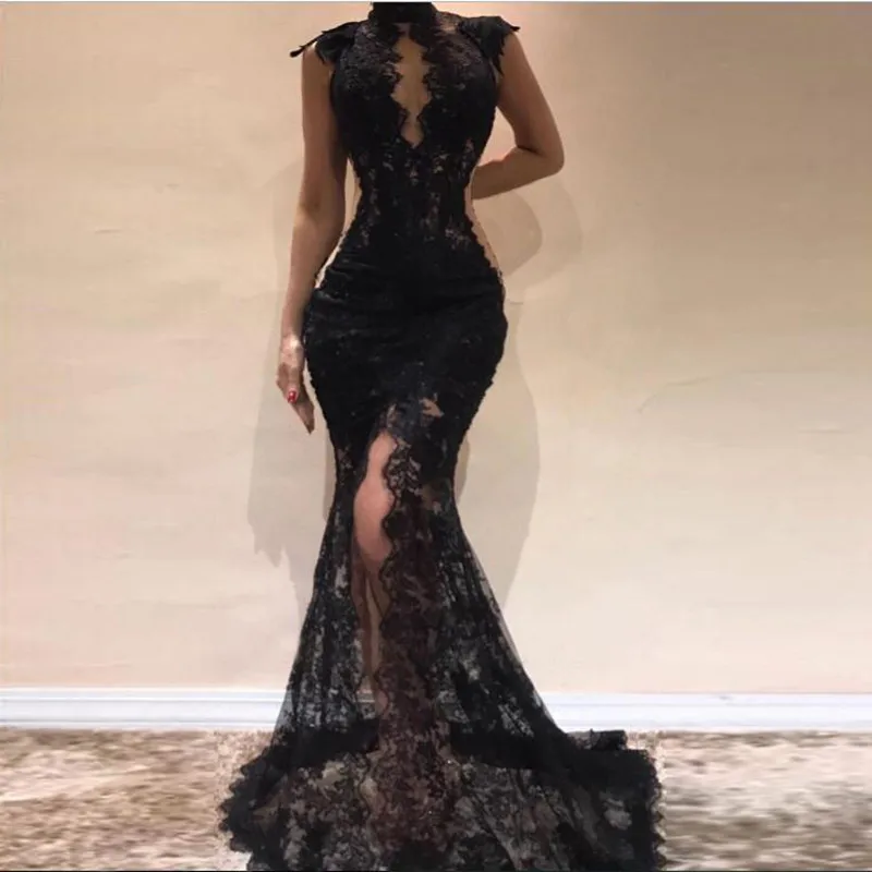 

vestidos largo Black Evening Gown Robe soiree Fashion Appliques Arabian Mermaid Prom Party Dresses 2019 Sexy Abendkleider soiree