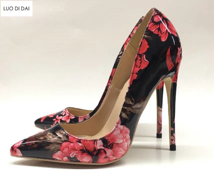 Женские туфли-лодочки с цветочным принтом на высоком каблуке | Обувь