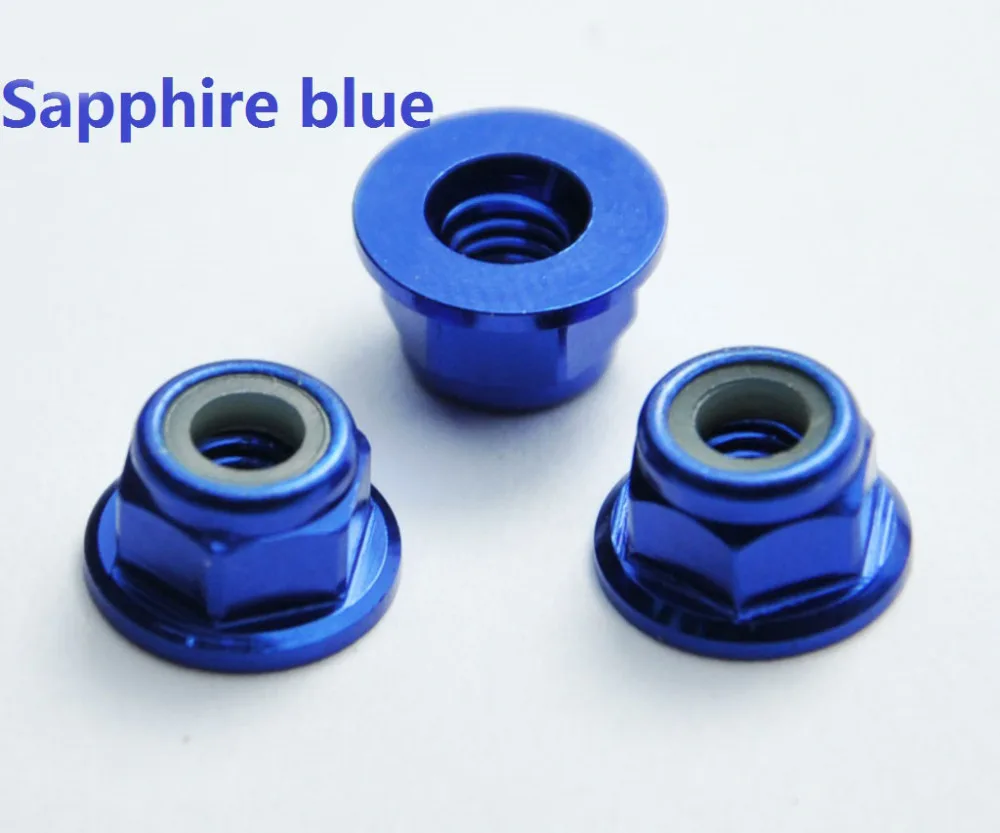 50pcs/lot High Quality M6 Colourful Anodized Silver/Black/Deep blue/light blue/red Colour Aluminum Alloy Flange Nylon Lock Nuts |