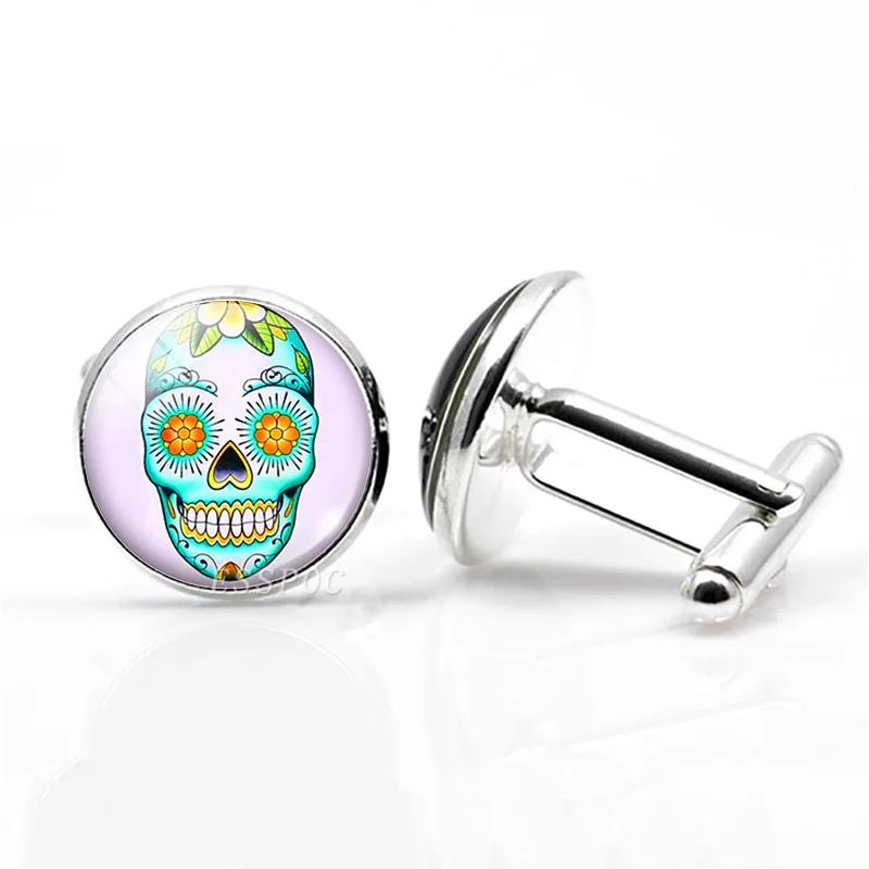 Стимпанк череп изображения стеклянные куполообразные запонки для мужчин