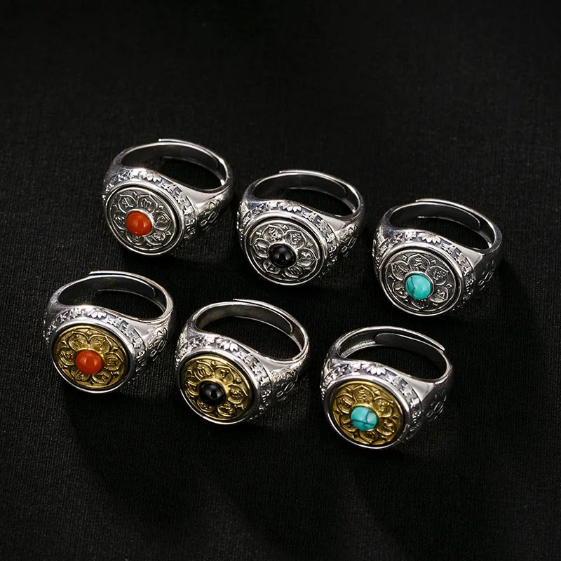 Серебряное Оригинальное кольцо из серебристой бронзы с шестью символами