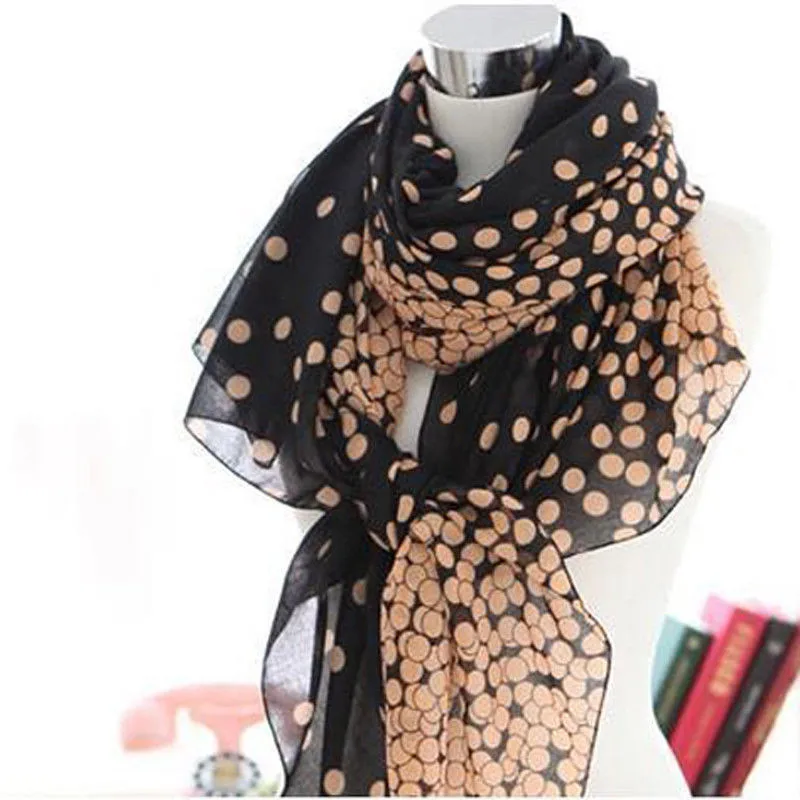 Женская шифоновая шаль с принтом в горошек |