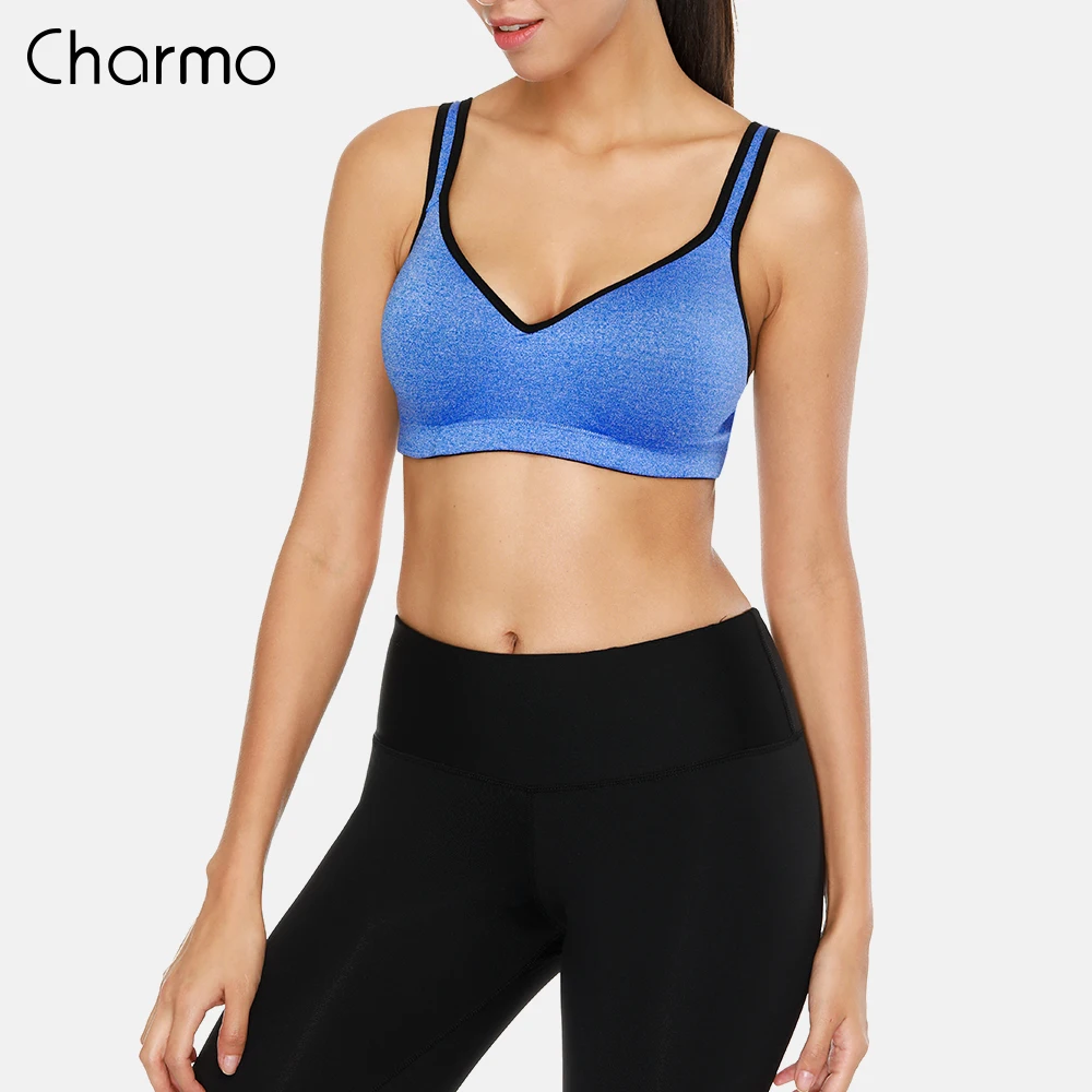 

Charmo Women Sports Bra Medium Impact Backcross Yoga Bra Push up Running Workout Bra Underwear Fitness Sports Top Running Bras