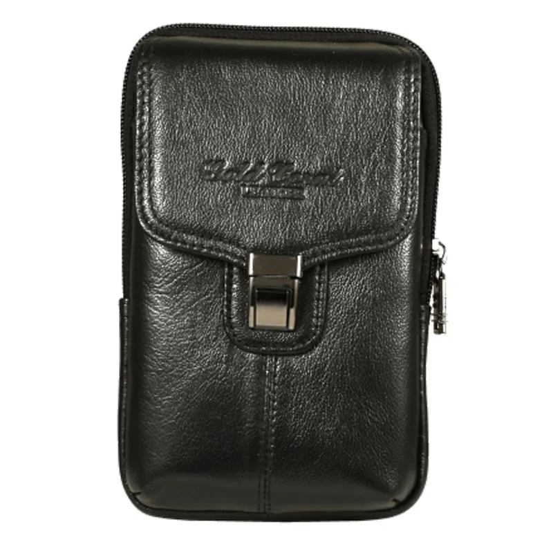 A-Black XL Натуральная кожа Зажим для ремня двойные карманы на молнии Сумка Поясная Сумка кошелек чехол для Blackview BV9500 pro мини сумки - Цвет: A-Black XL