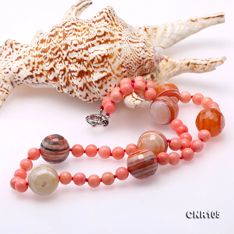 

JYX Universe style Coral Necklace 8.5mm round sea bamboo coral 20"