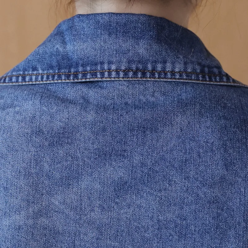 

New Women Double Breasted Denim Jackets Autumn Long Sleeve Streetwear Clothes Mid Long Jeans Jacket Coats Loose Fit Casual