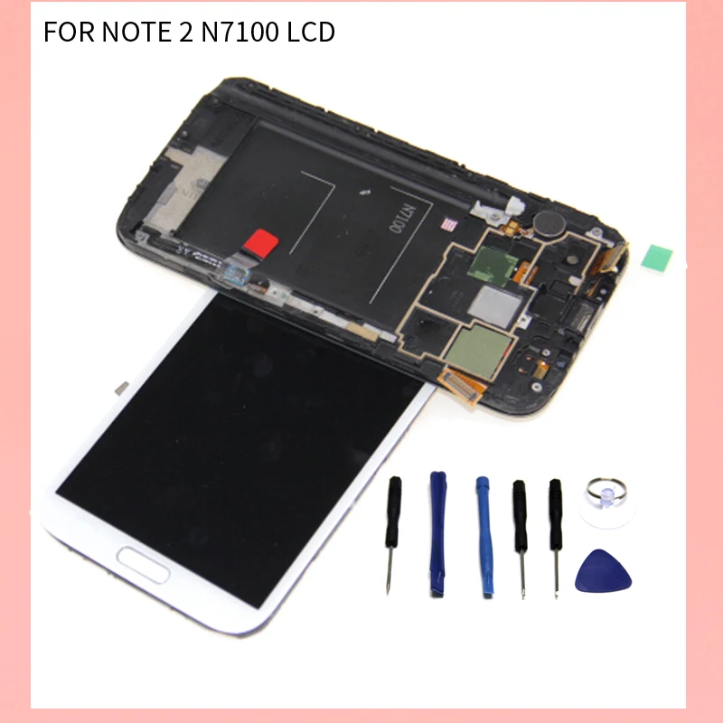 100% тестирование работы ЖК дисплей для samsung Galaxy Note 2 N7100 с рамкой Дисплей Сенсорный