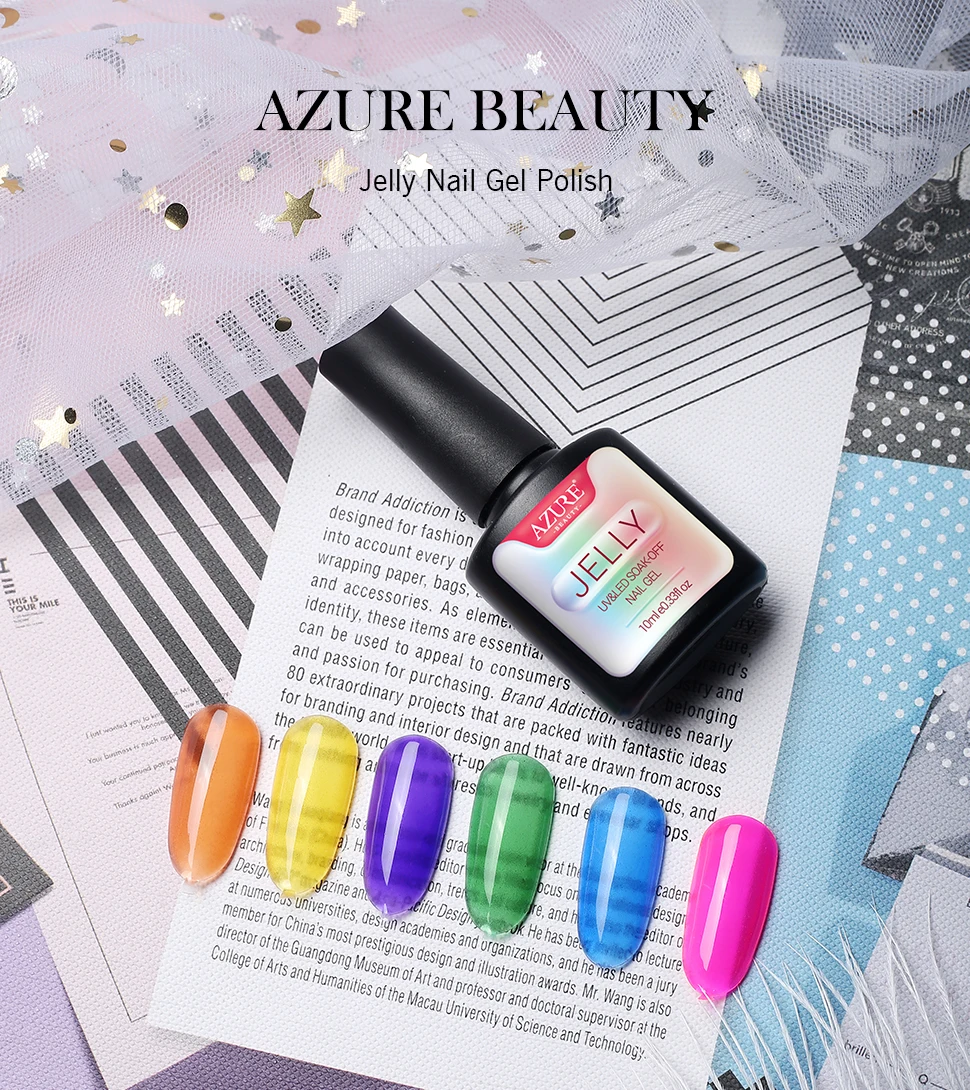 Azure beauty, 6 шт./лот, 10 мл, летняя серия, Желейный цвет, гель, Желейный лак для ногтей, УФ-гель, замачиваемый, УФ светодиодный, Полупостоянный гель для дизайна ногтей