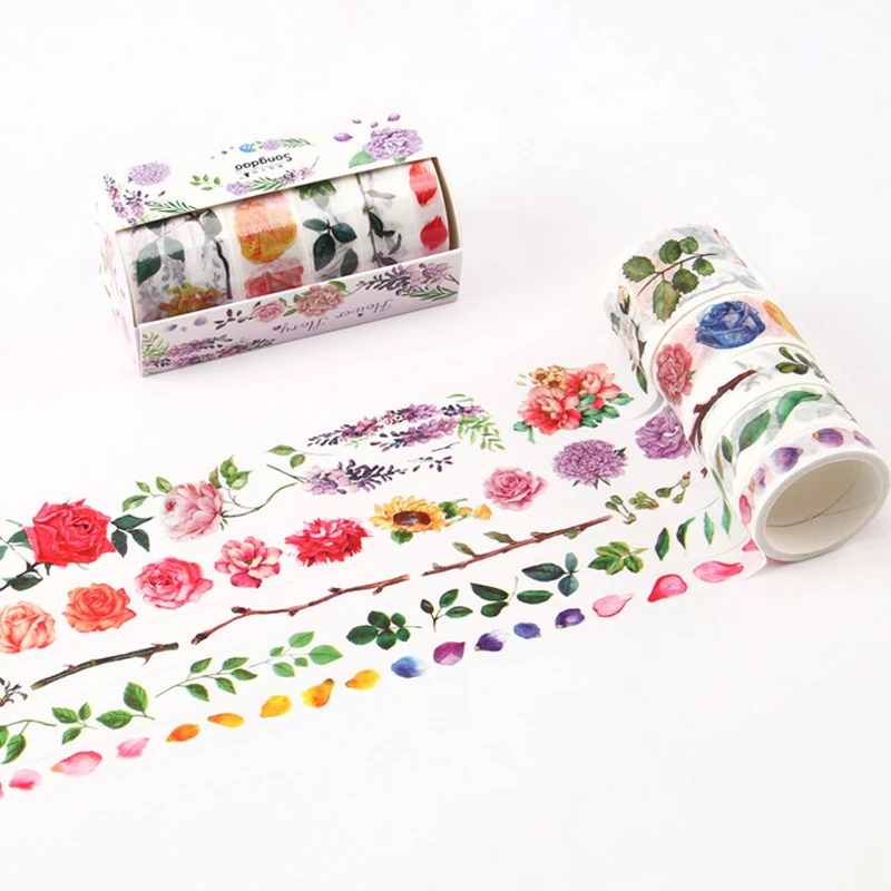 5 шт./лот яркие красивые цветы лепестки Васи клейкие ленты DIY украшения