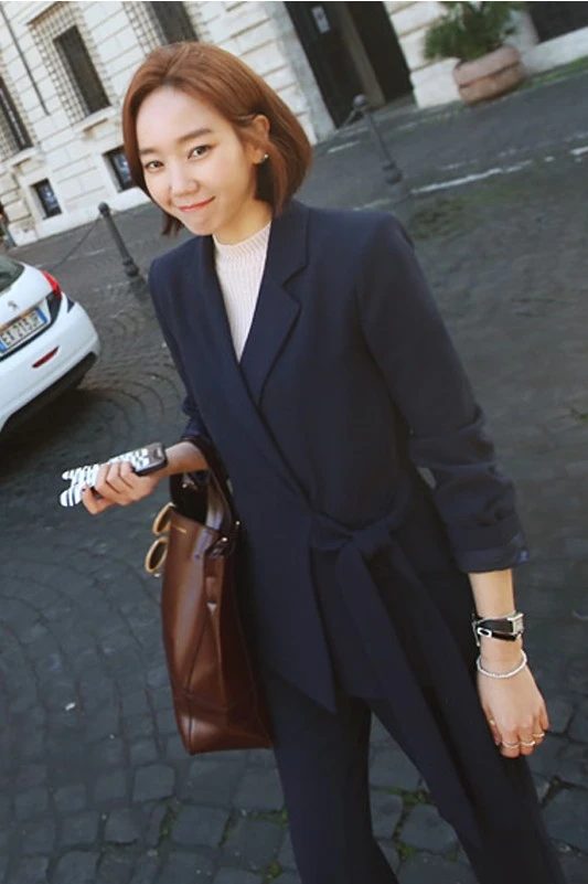

Work Pant Suits 2 Piece Sets Breasted Striped Blazer Jacket & Zipper Pant Office Lady Suit Women Outfits Autumn