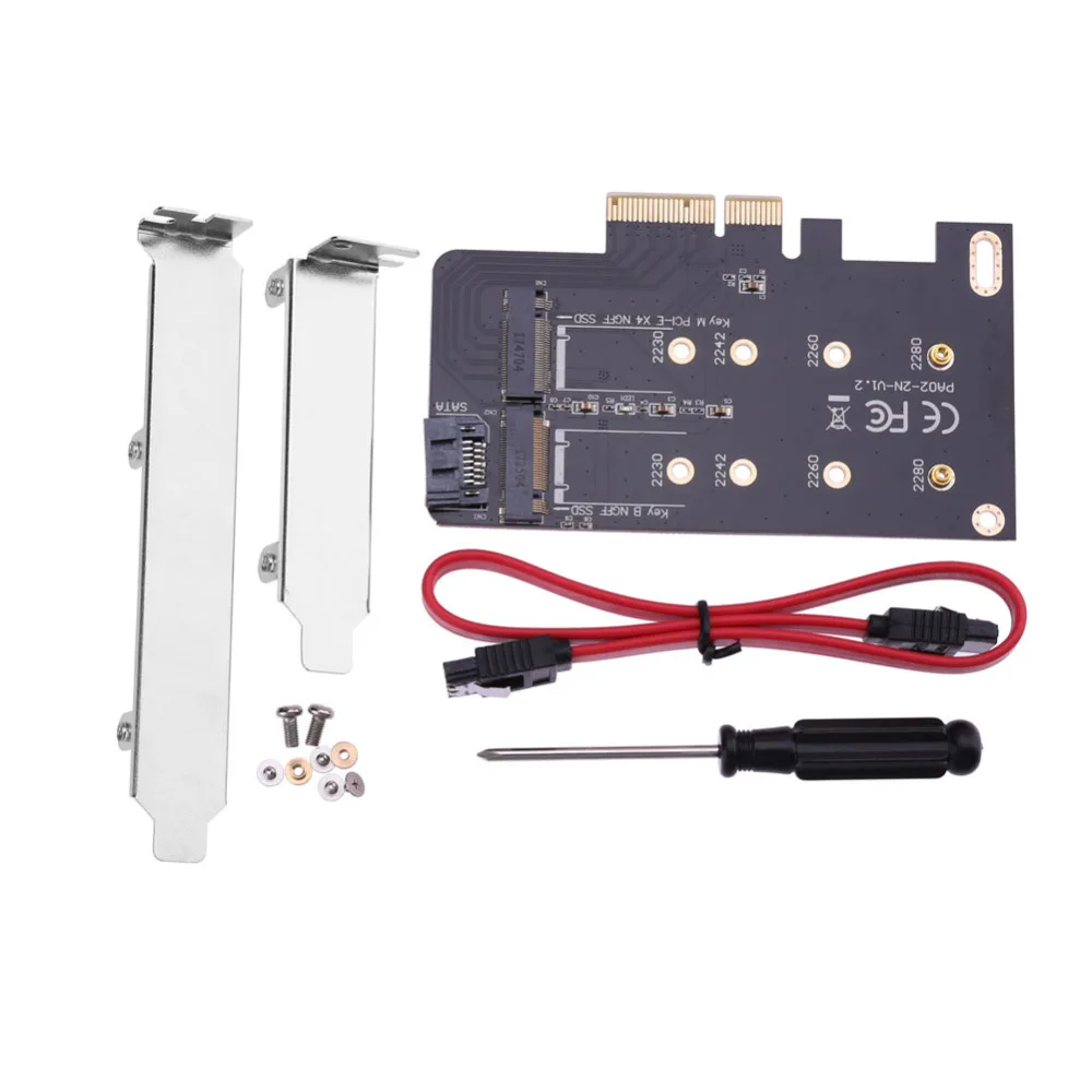 2 слота адаптер карты M key M.2 NGFF SSD на PCI-E X4 адаптер и B Ключ M.2 NGFF SSD на SATA адаптер карты+ 7pin SATA кабель