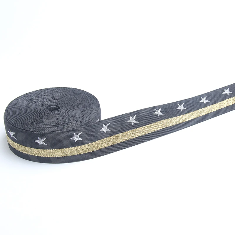 Новый дизайн 2-Дюймовая Светоотражающая жаккардовая лента полиэфирная золотая