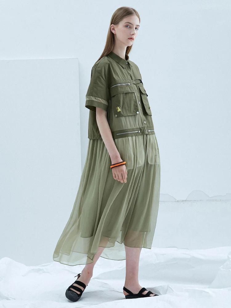 

IRINAY177 2019 ss collection original design safari top silk bottom loose long women dress