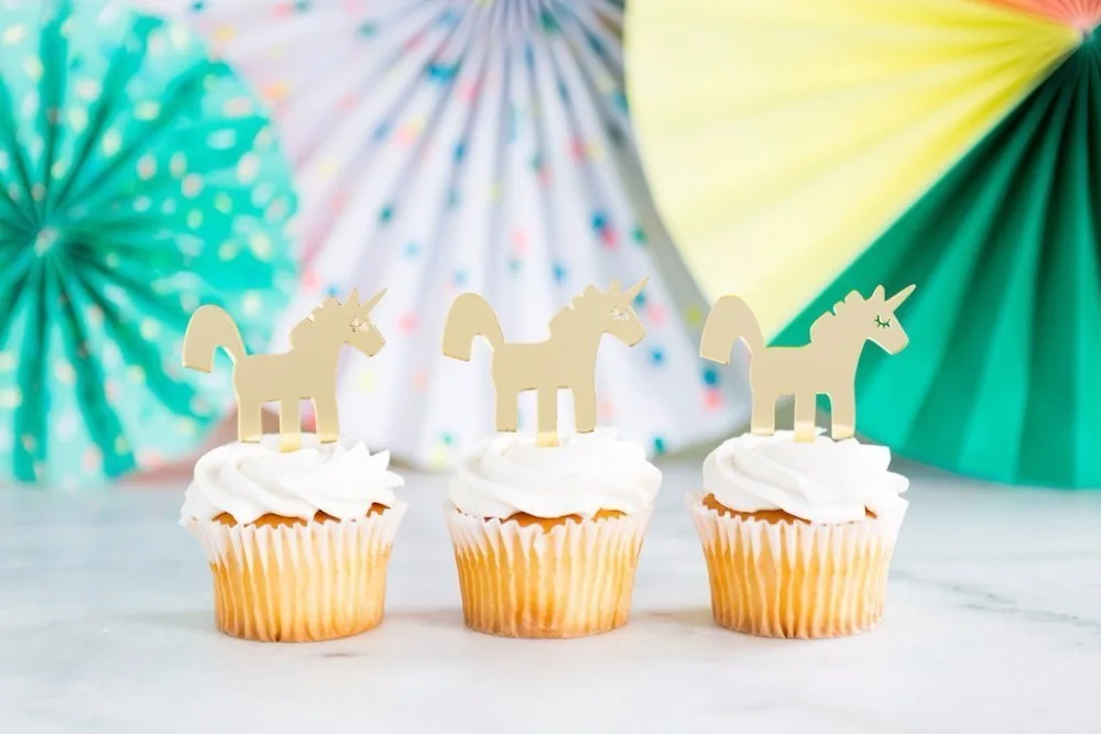 

MEYA Acrylic Gold Unicorn Cupcake Toppers 8pcs/lot ,Gold Mirror Cupcake Topper decoration