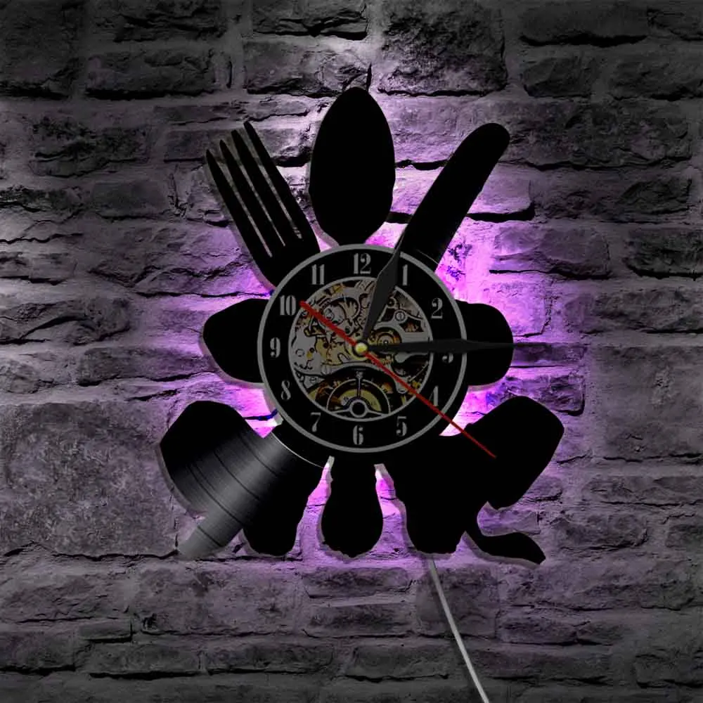 Вилка нож и ложка столовые приборы 3D силуэт современный настенный светильник