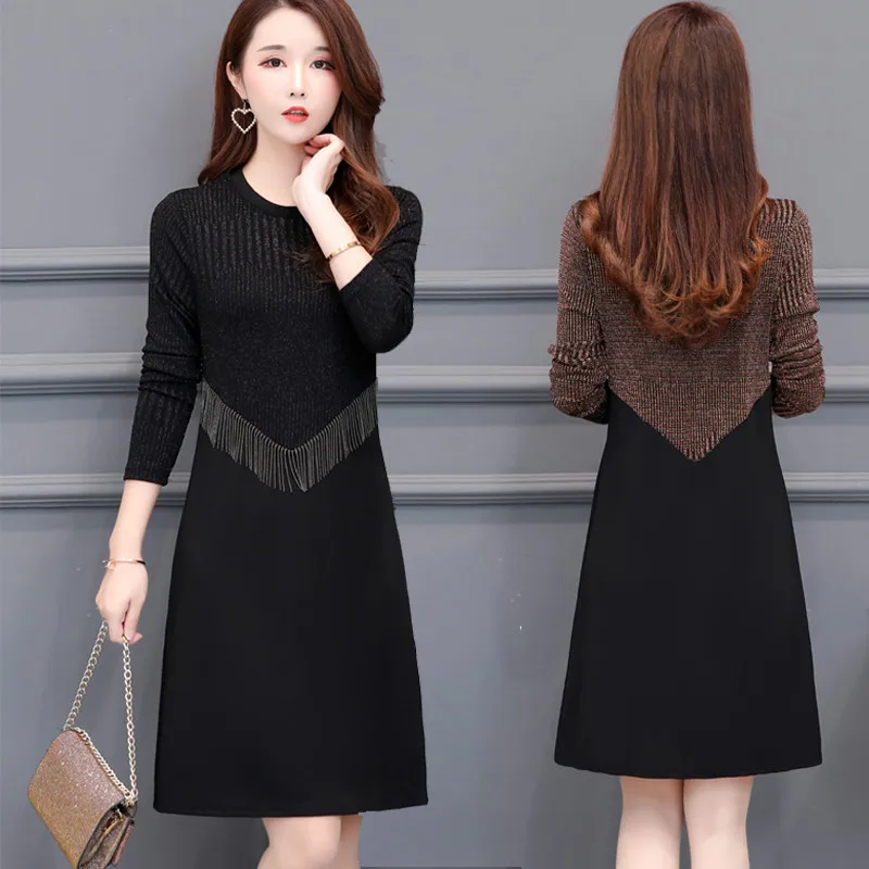 Осенне зимние женские платья модное офисное платье с круглым вырезом и длинными