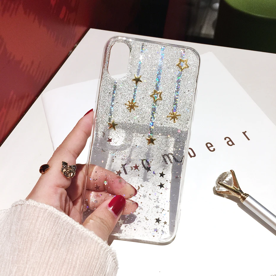 Чехол Qianliyao для iphone xs max xr блестящие чехлы телефонов с метеоритными звездами 6 6s 7 8