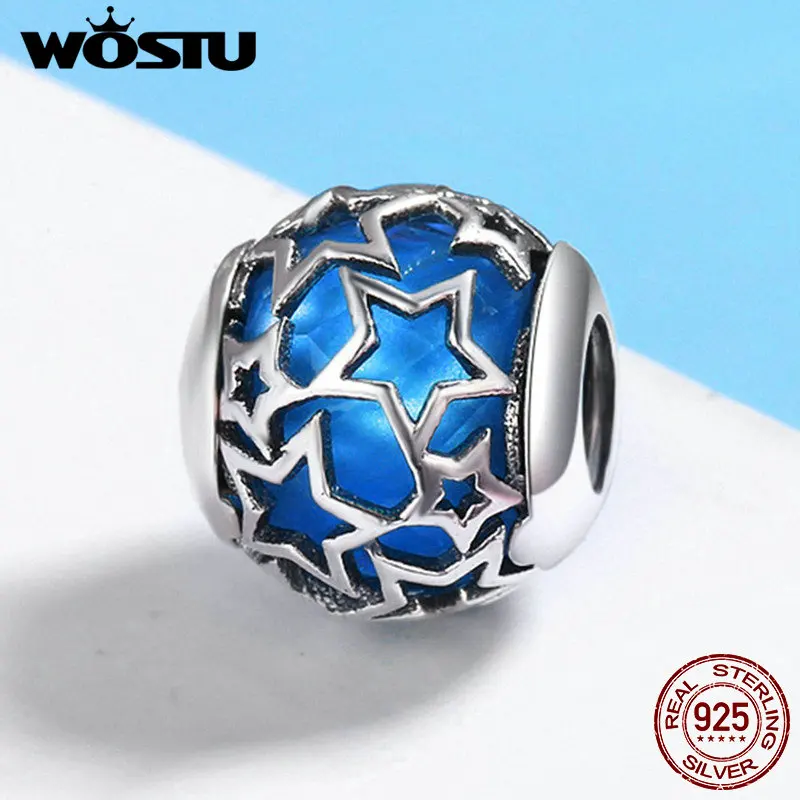WOSTU модные новые 100% Стерлинговое Серебро 925 пробы Мерцающая звезда Красный