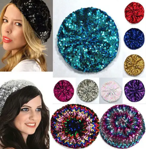 Женский эластичный вязаный крючком берет с блестками шляпа для вечерние