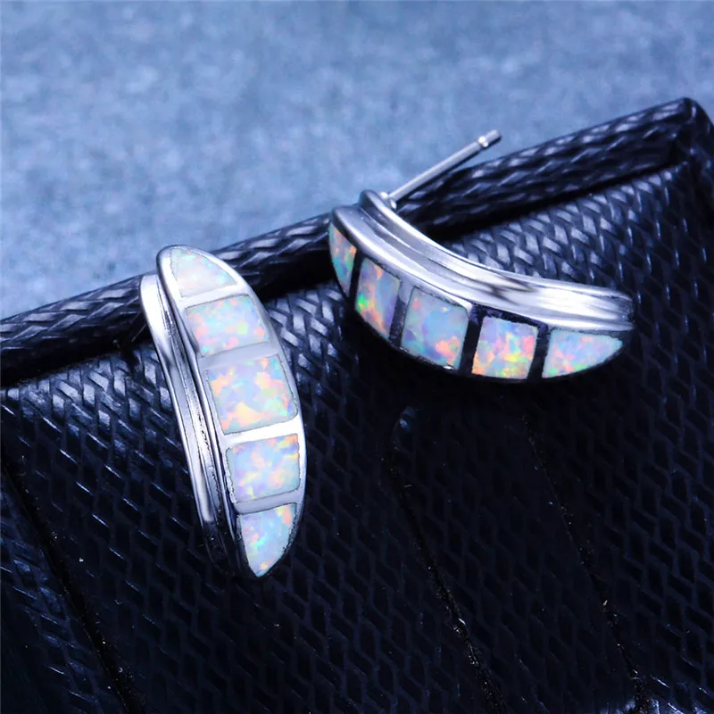 Boho милые женские белые серьги с голубым опалом Модные женские 925 пробы серебряные серьги винтажные Свадебные ювелирные изделия