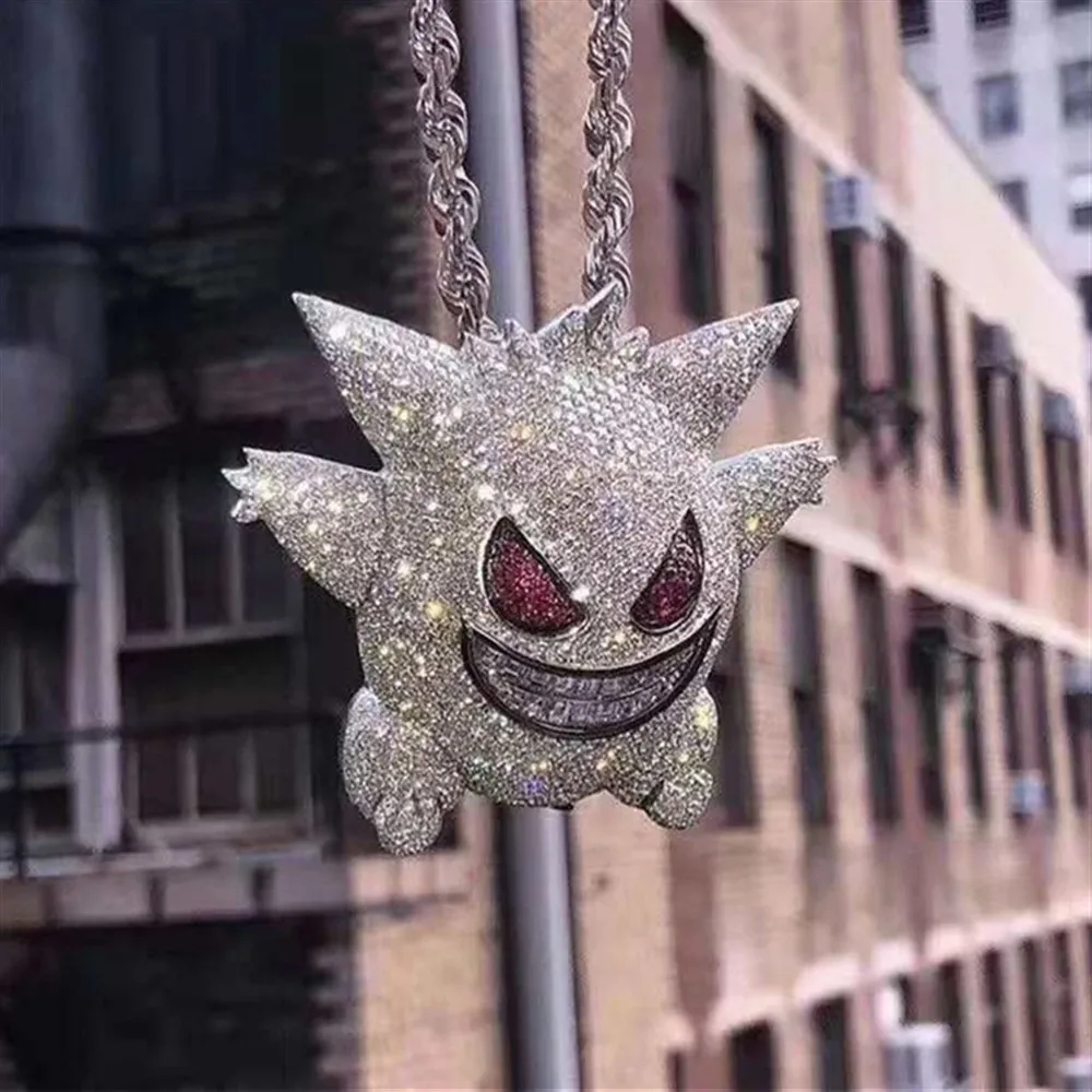 Маска Gengar ожерелье подвеска с покемоном ожерелье полный кристалл Bling цепи ожерелье для женщин мужчин хип хоп ювелирные изделия Прямая поставка