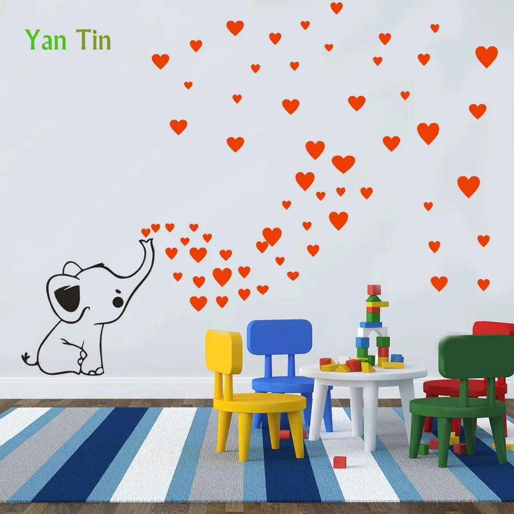 Мультяшный милый слон в форме сердца настенный стикер для детской комнаты