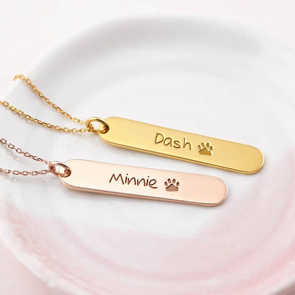 FYW Dog Footprint Custom Name Bar Necklace Stainless Steel Personalized Women Necklaces Choker Customized Your Jewelry Gift | Украшения и