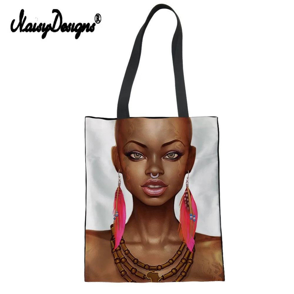 

Noisydesigns Linen Canvas Women Tote Bag Bolsas Tela Eco Shoulder Shop Art Afro Lady Print Lady Beach Cotton Custom Bags Luxury