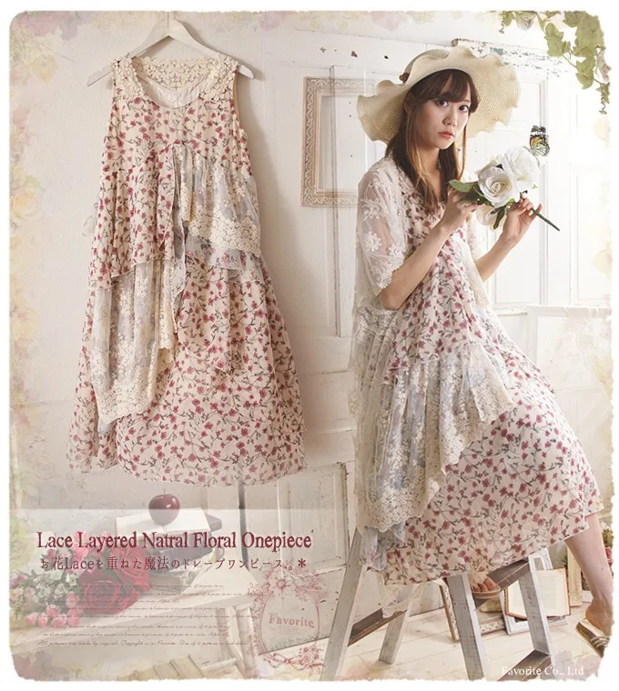 Женское богемное платье Лолита милое шифоновое кружевное лоскутное без рукавов