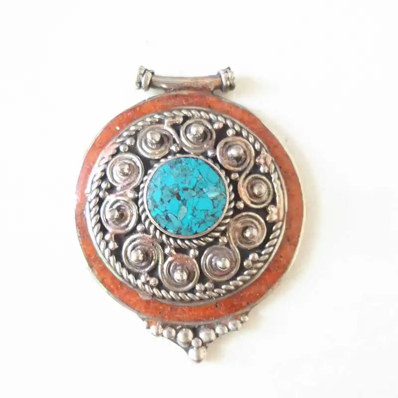 

TBP756 Tibetan Jewelry Nepal Vintage Pendant Copper Inlay Colorful Stone Pendants