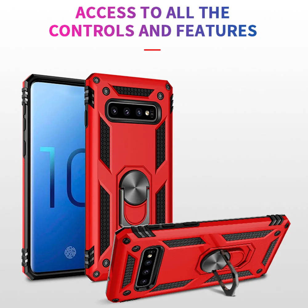 Для samsung Galaxy S10 S10e Lite + Plus 2in1 армейский бронированный чехол с магнитной кольцо Kickstand