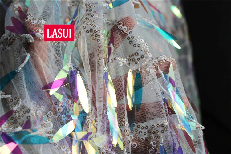 LASUI 1 ярд = 1 лот, 5 цветов, красивая кружевная ткань с кисточками и блестками, волшебное цветное платье с блестками для выступлений, вечернее платье W0096
