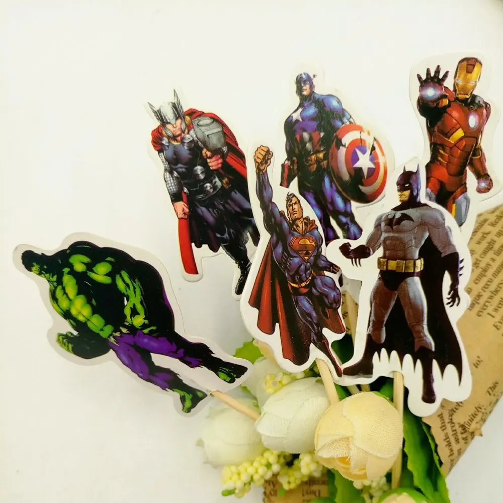 Cake Toppers Вечерние принадлежности для украшения дня рождения с изображением Мстителей, скатерть, чашки, тарелки, баннеры, одноразовые столовые приборы, набор для мальчиков, Детские сувениры, Супергерой - Цвет: Cake Toppers