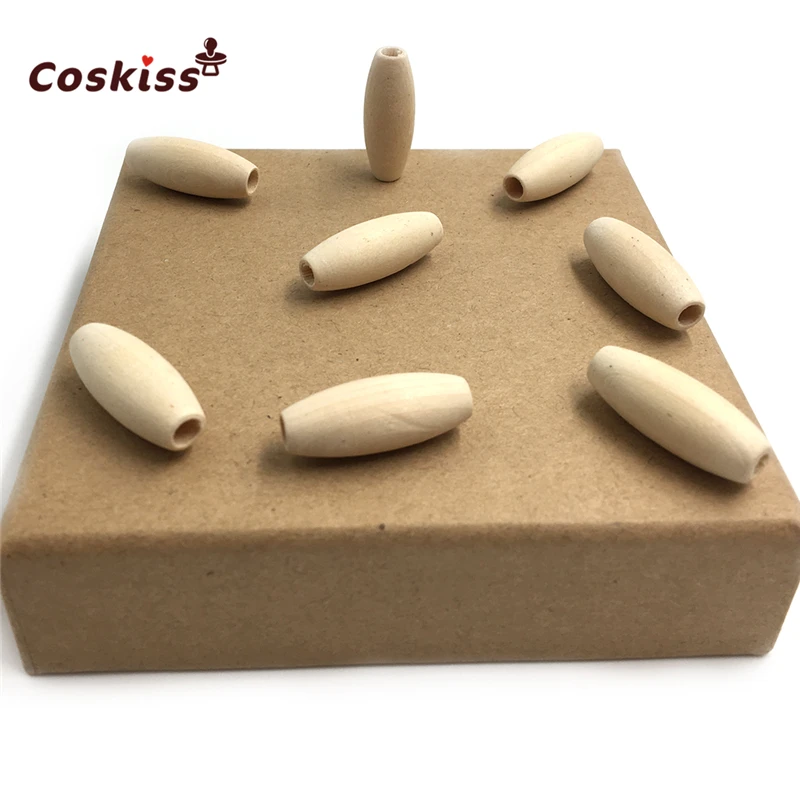

25mm * 10mm (0.98 '' * 0.39 '') Wooden Teether Ecofriendly Rice Beads Ball Stripe Shaped DIY Accessories Beading Nursing Toy