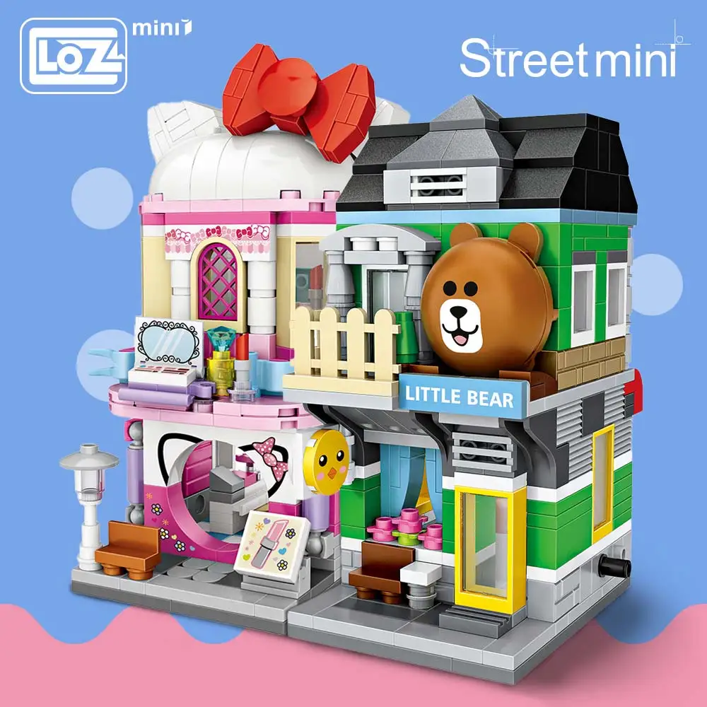 LOZ-bloques de construcción 3d Mini Street City para niños, casa de bloques de construcción, modelo de tienda de dibujos animados, juguetes de montaje DIY para niños, diversión de Anime educativo