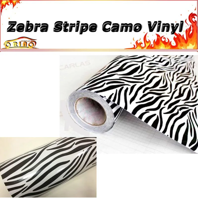 Hot Black White Zebra Stripe Film Vinyl Sticker Bomb Wrap With Air Release Animal Skin Grain Camo Car Wraps Decal | Автомобили и