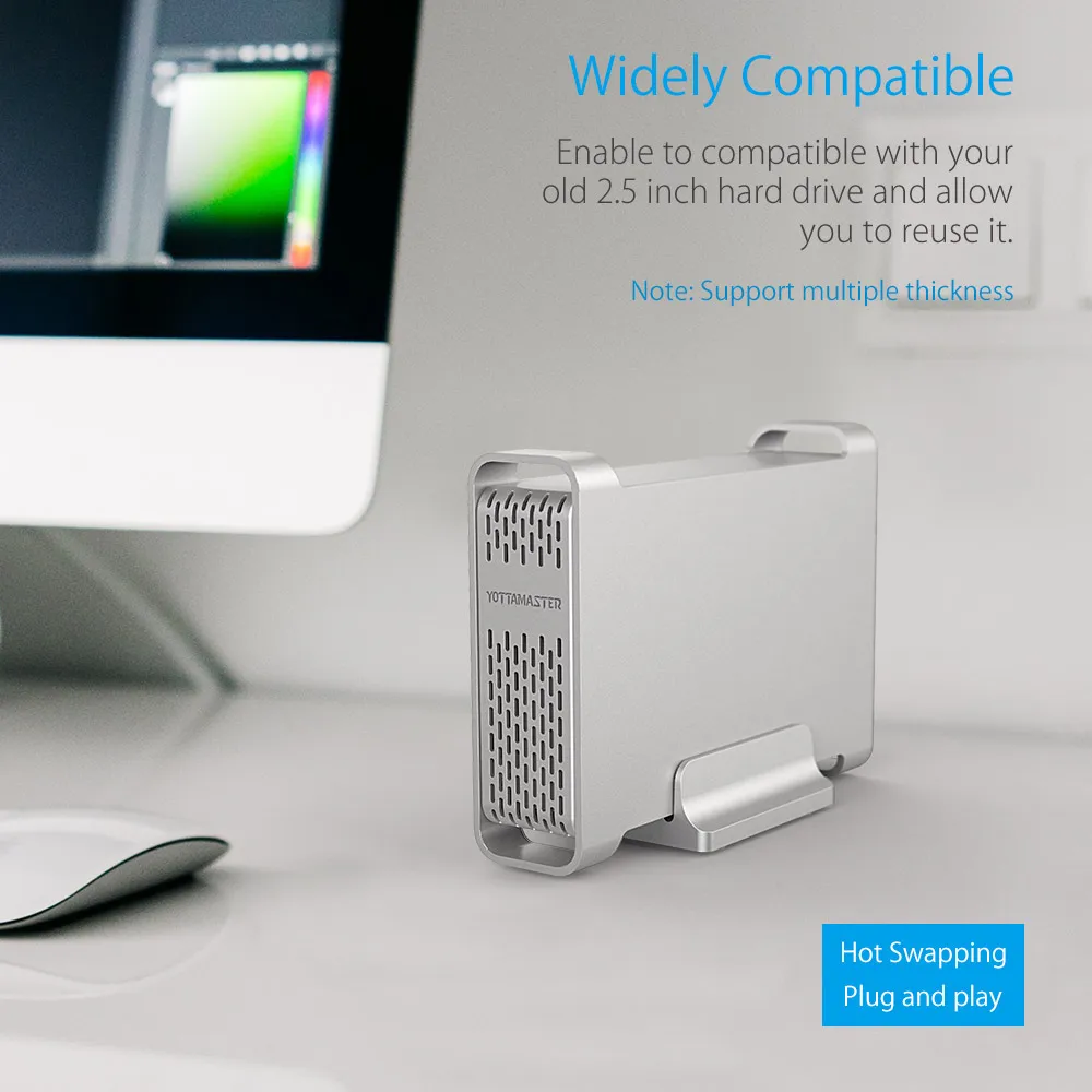 Yottamaster 2,5 дюймов алюминиевая док-станция USB3.0 type-C to SATA3.0 внешний жесткий диск для HDD SSD чехол Корпус