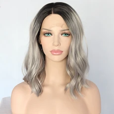 Lvcheryl Ombre коричневый до блонд ручная вязка короткие воды волна термостойкие волокна волос синтетические волосы на кружеве парики для женщин