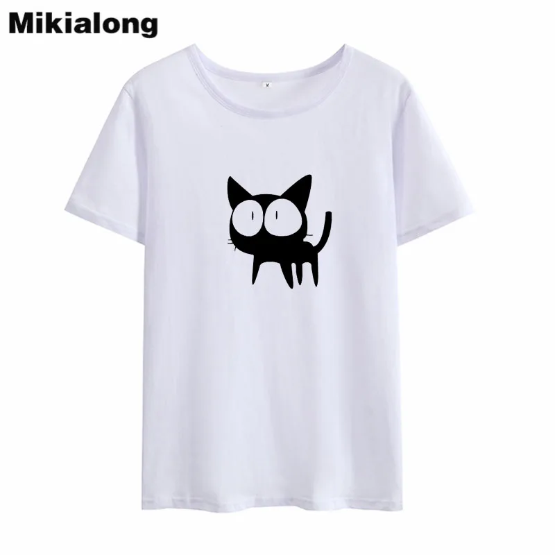 

Mikialong Cartoon Cat Print Tshirt Women 2018 Summer Kawaii Japanese Tumblr Camisetas Mujer Cotton Printed T Shirt Women Tops