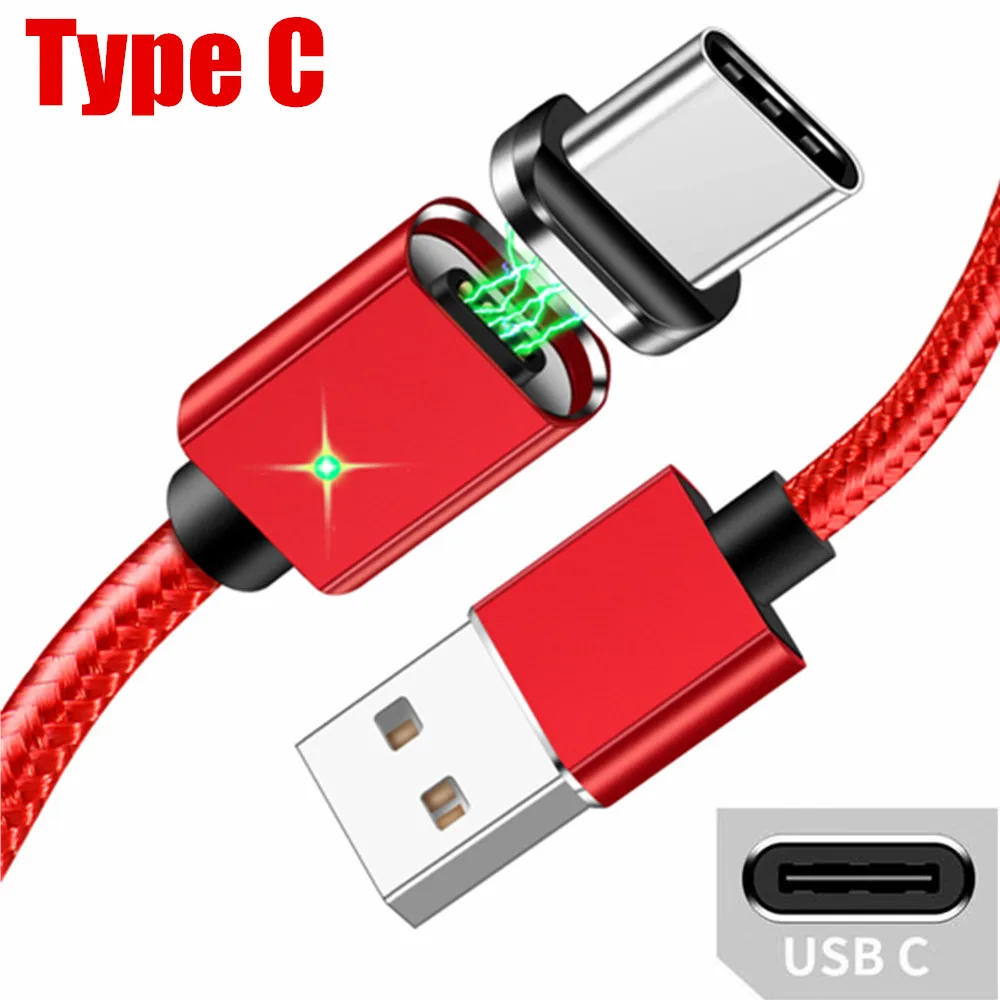 Red Type C Cable Магнитный зарядный кабель OLAF для Xiaomi huawei, быстрый зарядный Магнитный кабель Micro usb type C для iPhone XS X, светодиодный шнур с магнитным проводом - Цвет: Red Type C Cable