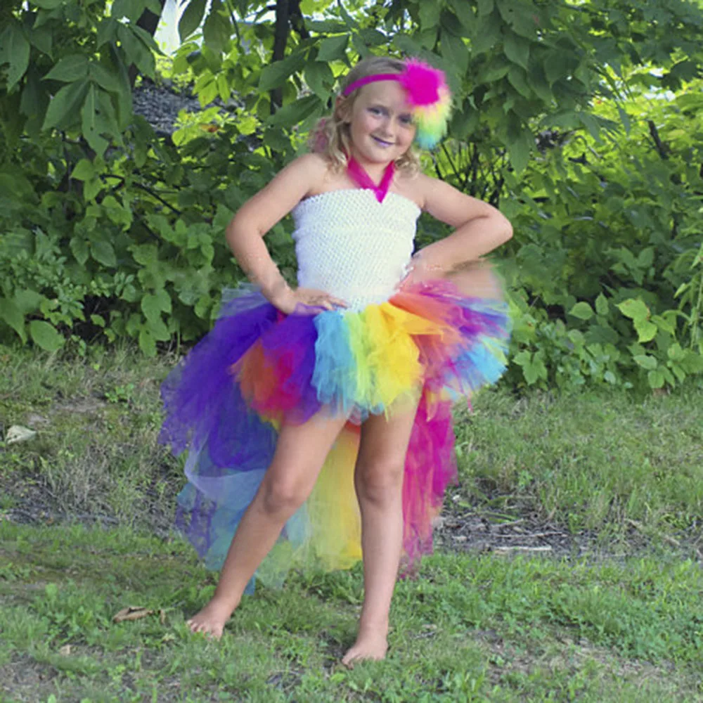 Bright Candy Rainbow Bustle Tutu Dress Unicorn Girl Birthday Photo Prop Halloween Pony Costume Baby Girls Infant Dresses | Детская