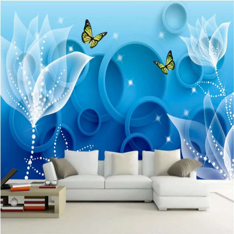 Beibehang encomenda de parede papel де росписи метки flores contexto azul moda 3D с изображением стройной