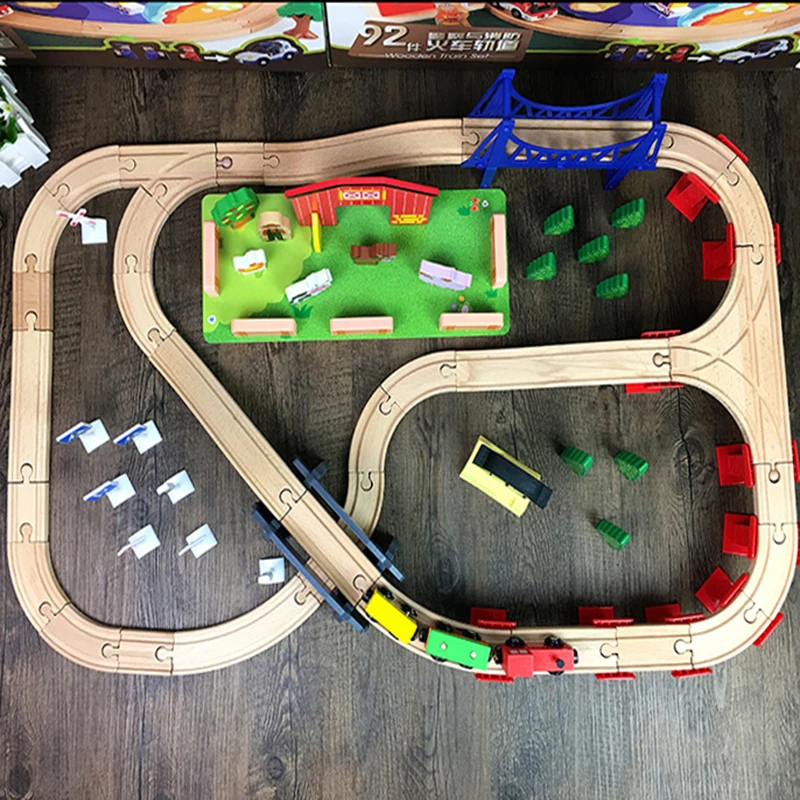 82 шт. деревянный трек с изображением животных магнитный автомобиль модель