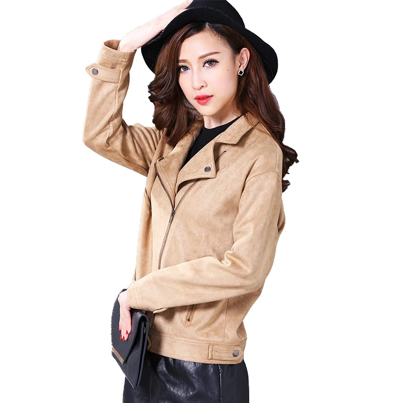 

Fashion Spring Autumn Buckskin Suede Short Jacket Women Plus size Windbreaker Casual Tops Female Loose zipper Basic Outwear 2843
