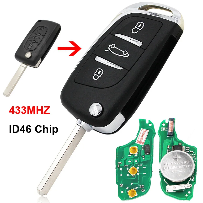 Складной дистанционный ключ DS Style с 3 кнопками смарт для автомобиля 433 МГц чип ID46