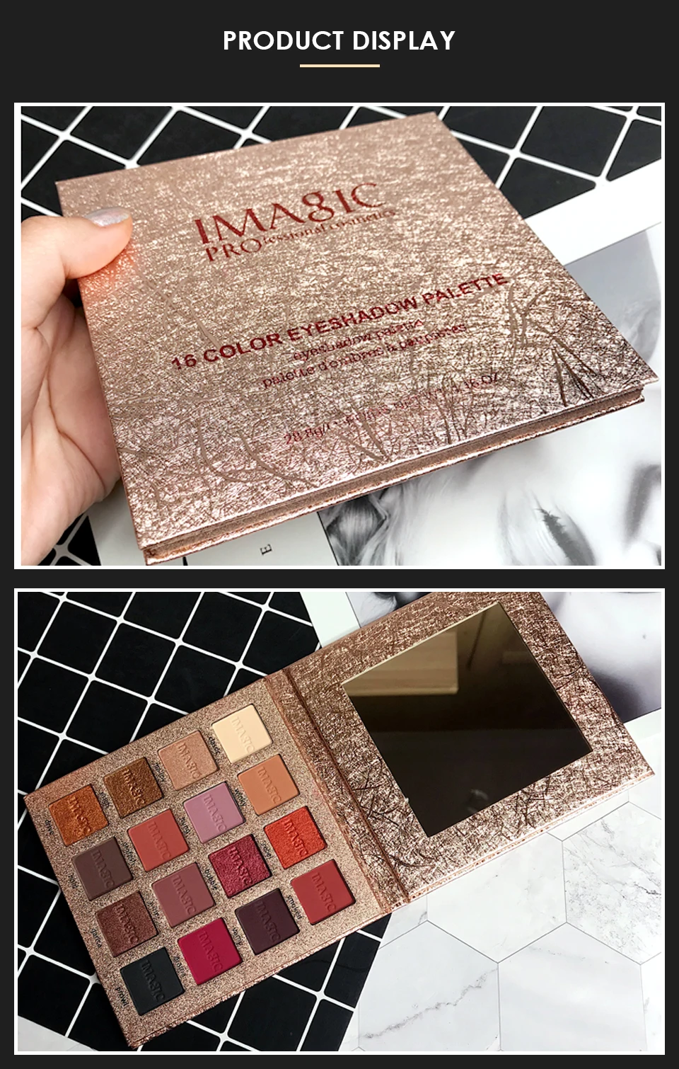 IMAGIC, 16 цветов, Nocturne, палитра теней для век, макияж, тени для век, палитра, матовые, мерцающие, блестящие, пигментированные, дымчатые, натуральные, для макияжа глаз