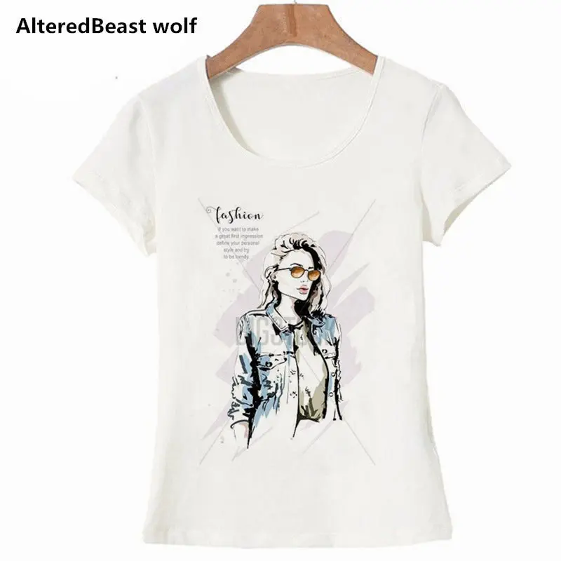 Cute drinking juice girl VOGUE white T Shirt Women Summer Short Sleeve shirt style modern lady Clothes SHIRT 2019 | Женская одежда